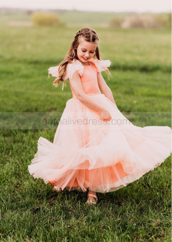 Peach Tulle Latest Flower Girl Dress